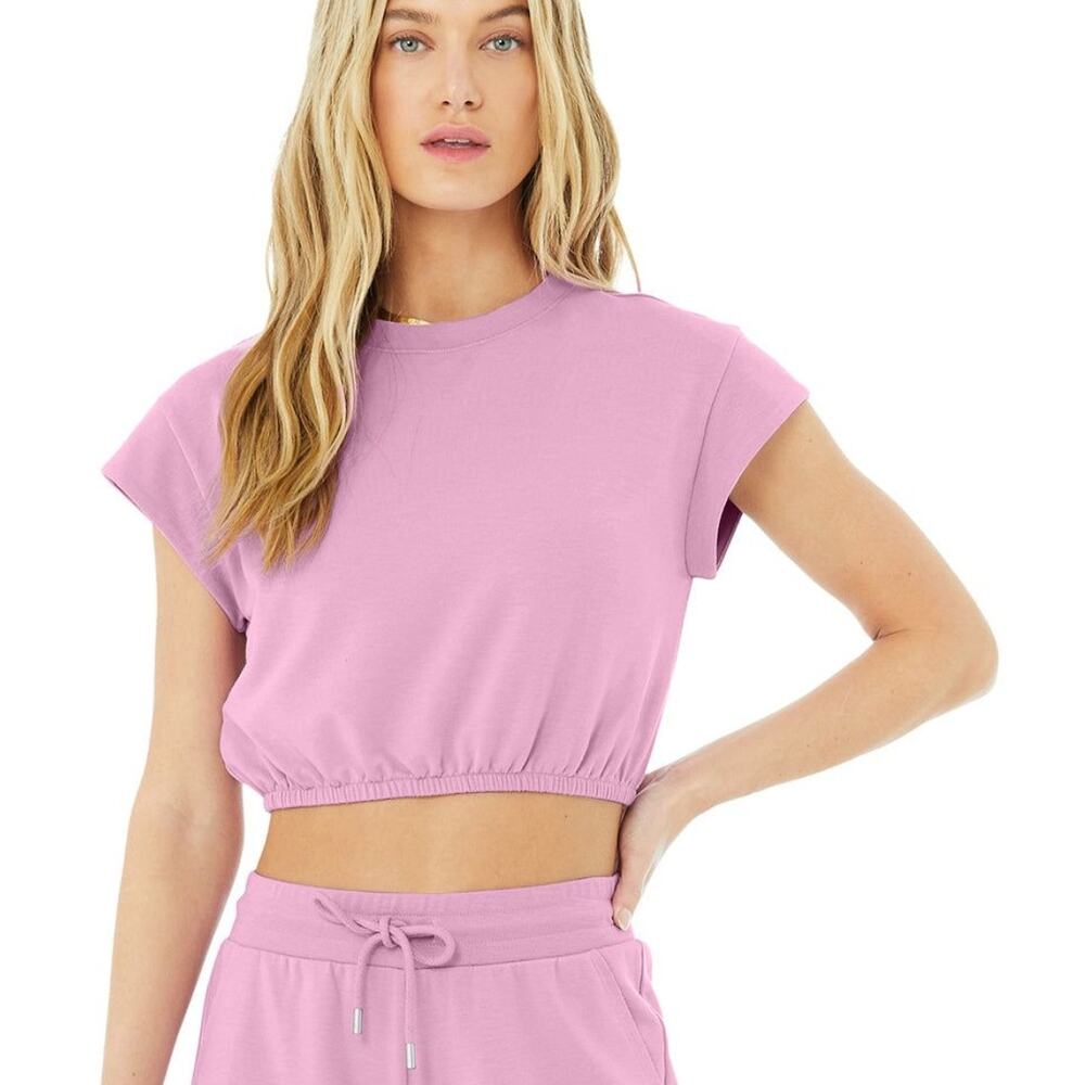 NWT Alo Dreamy Crop Short Sleeve Tee Pink Lavender Active Yoga Sports Size XS